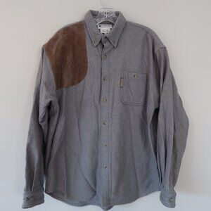 Vintage Columbia Wool Gray and brown suede Jacket Shirt Men L Shooting Shirt